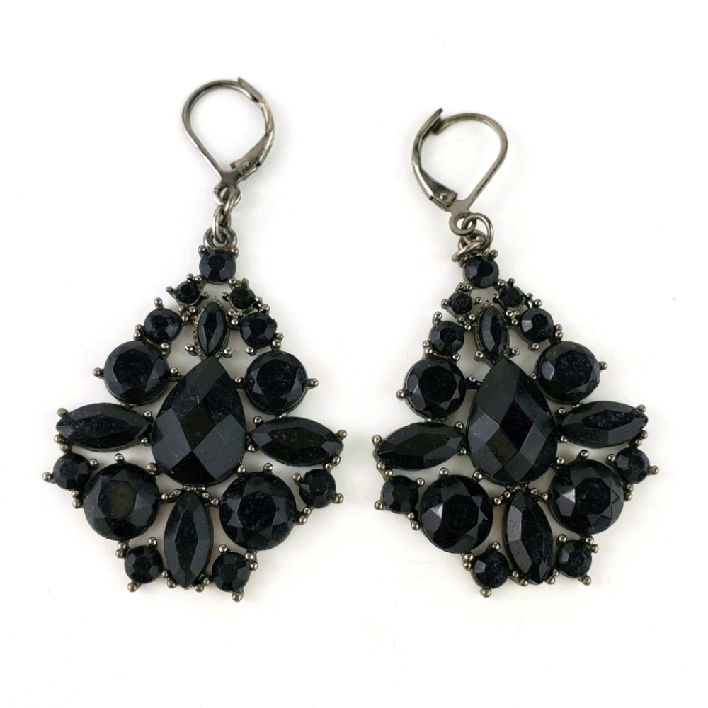 Black Jeweled Dangle Earrings